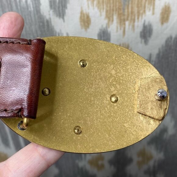 Ralph Lauren Made in England Vintage Brass Horse Head Crown Buckle Leather Belt - Picture 13 of 16